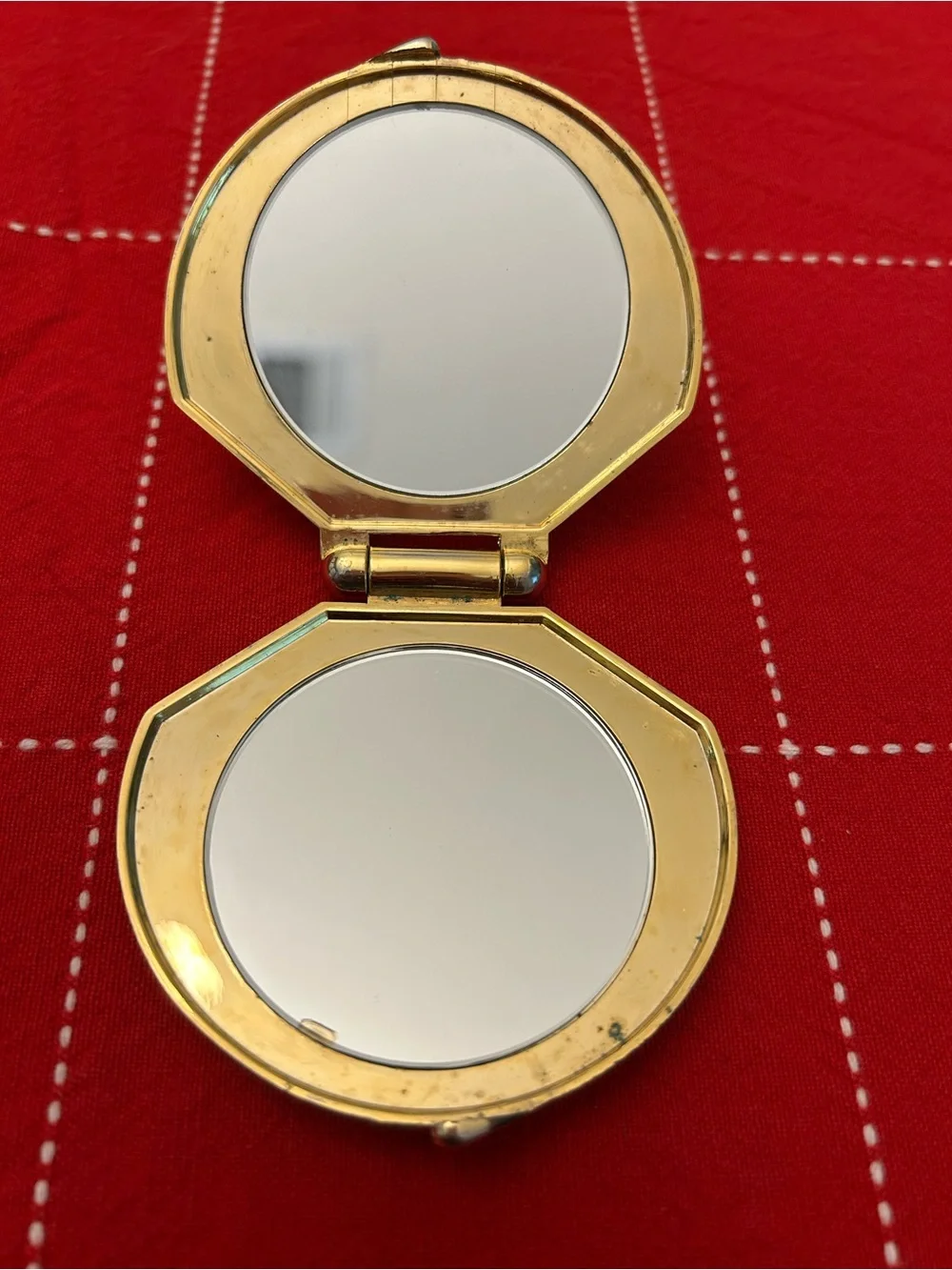 Gold Tone Seashell Compact Mirror Double Mirror Pocket Compact Magnifying